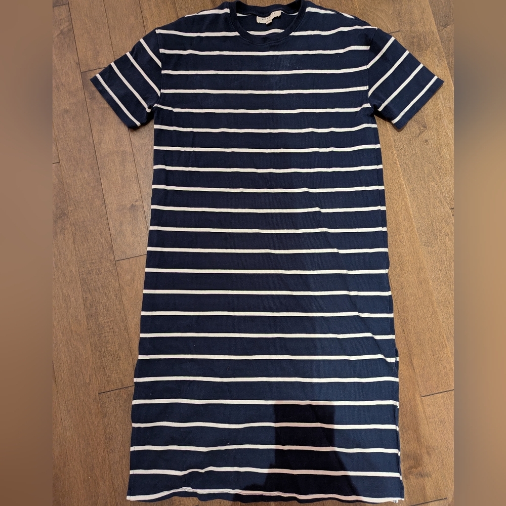 Navy and White Striped Maxi Dress With Slit